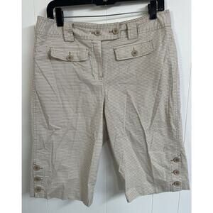 EUC Brown Checked Trousers Shorts Bermuda Larry Levine Stretch Chic Size 12 Cute